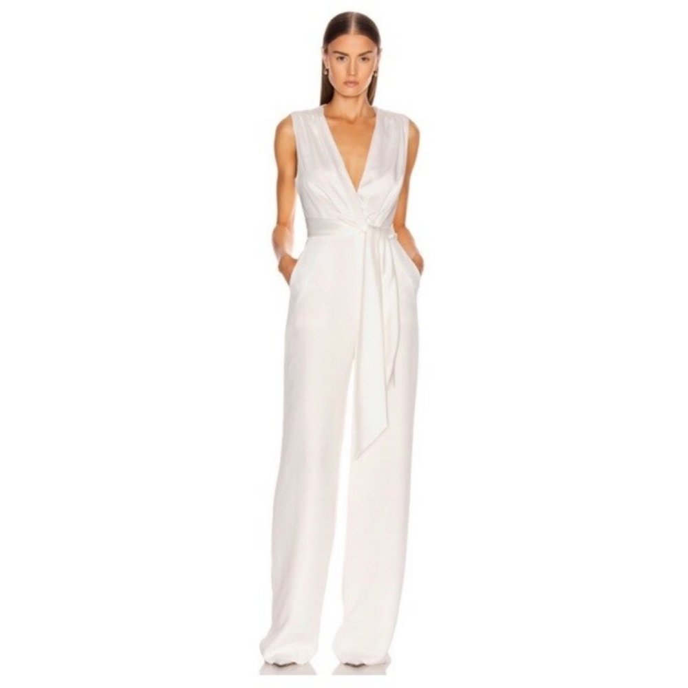 Jonathan Simkhai Combo Satin Faux Wrap Belted Jumpsuit